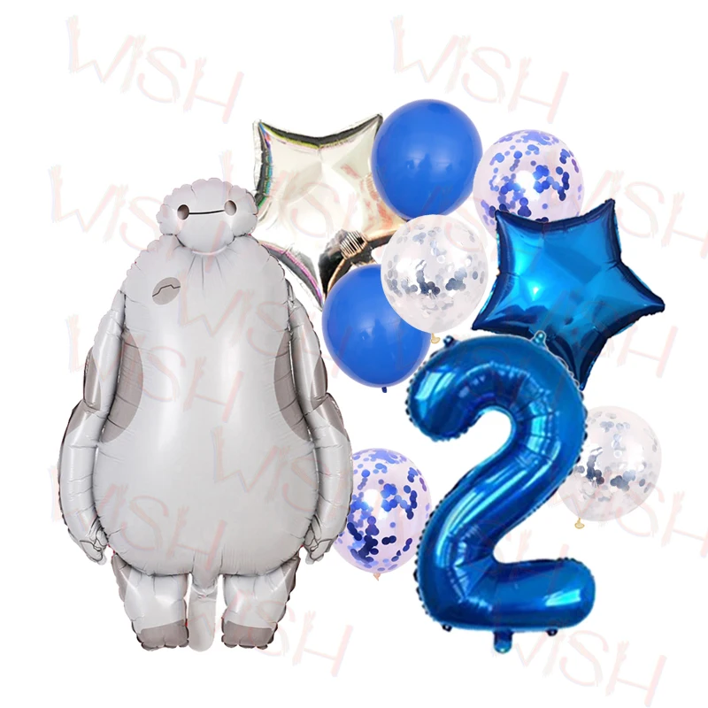 Cartoon Big Hero 6 Birthday Party Decoration Home Golden Aluminum Film Number Balloon Baymax Boy Gift Baby Shower Supplies