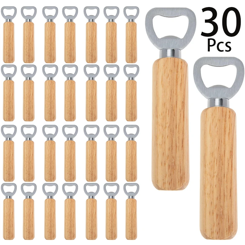 

30Pcs Beer Bottle Opener Stainless Steel Opener with Wood Handle