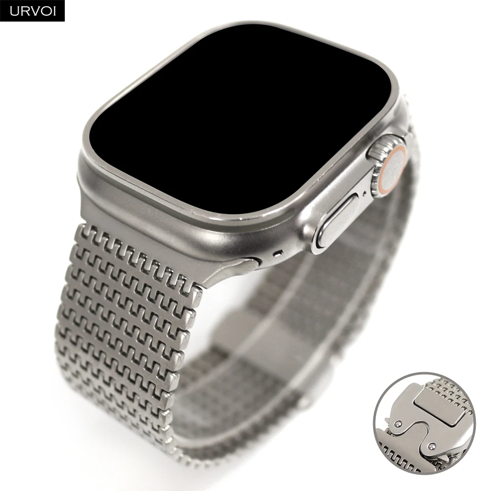 

URVOI Mesh Strap for Apple Watch Ultra 3 2 Series 11 10 9 8 SE Fine stainless steel wristband for iWatch parachute style buckle