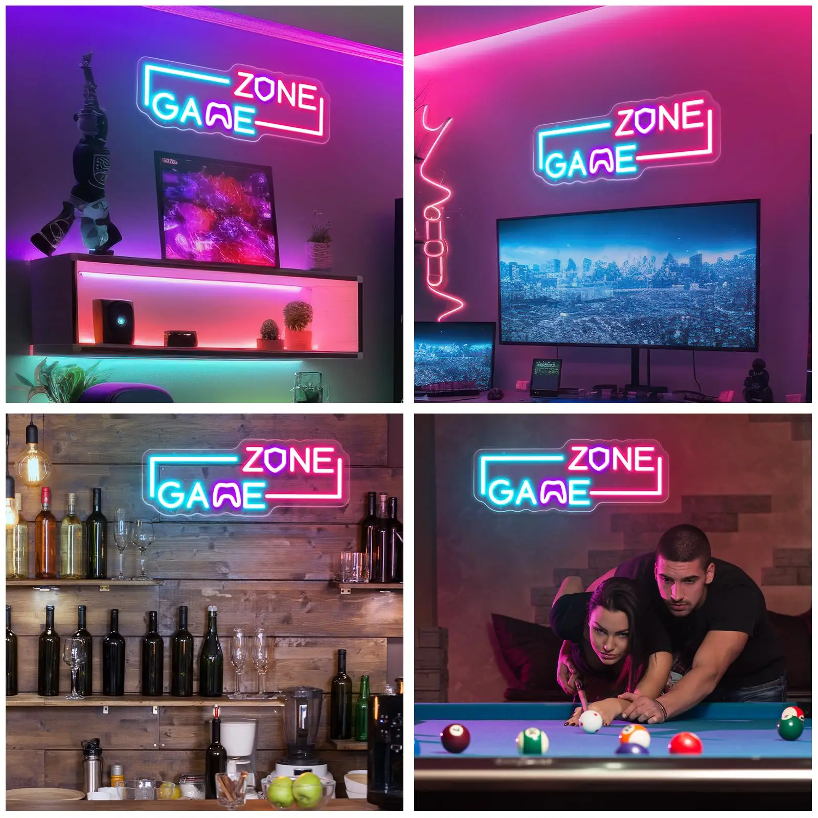 Game Zone Neon Signs for Game Room, Gaming Neon Lights Sign for Wall Decor, Dimmable LED Sign Men Cave Gamer Room Neon Sign