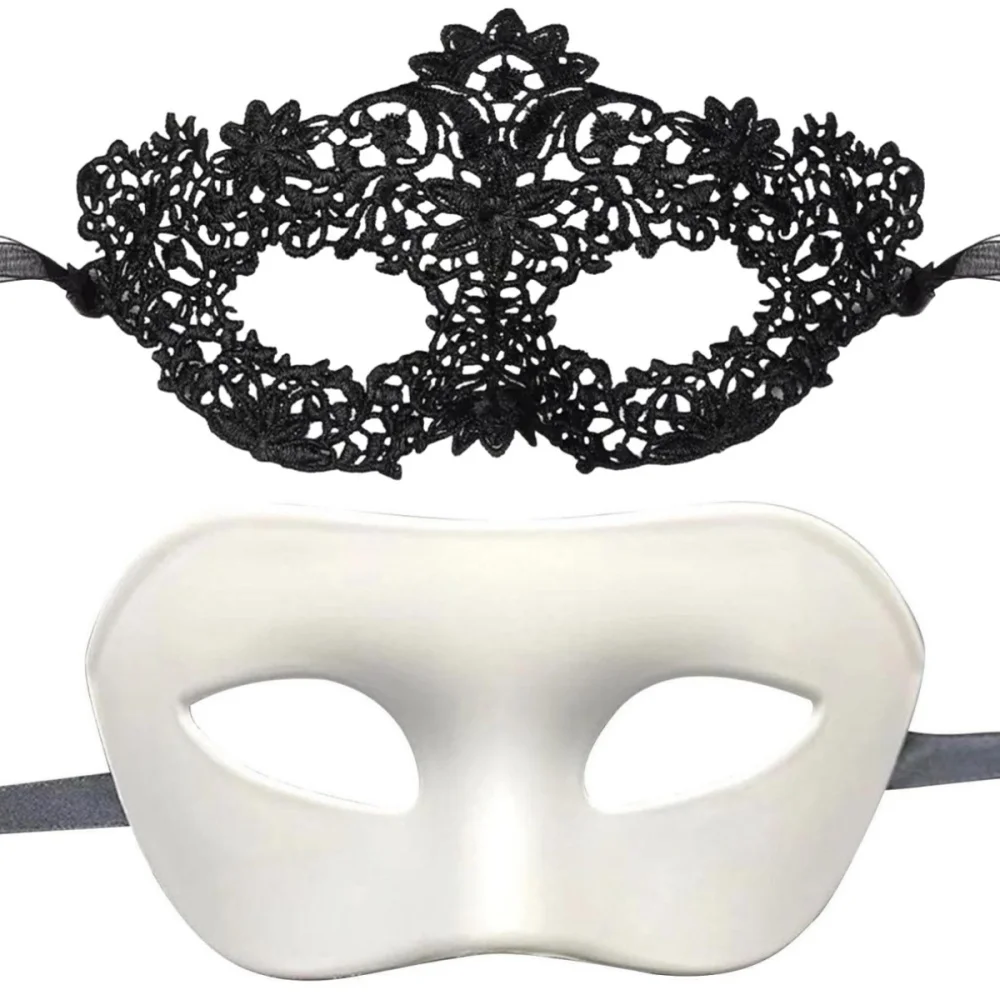 مثير أسود/أبيض حفلة تنكرية الكرة قناع الأزواج الدانتيل البلاستيك البندقية حفلة الكرة كرنفال قناع الهالوين للرجال والنساء