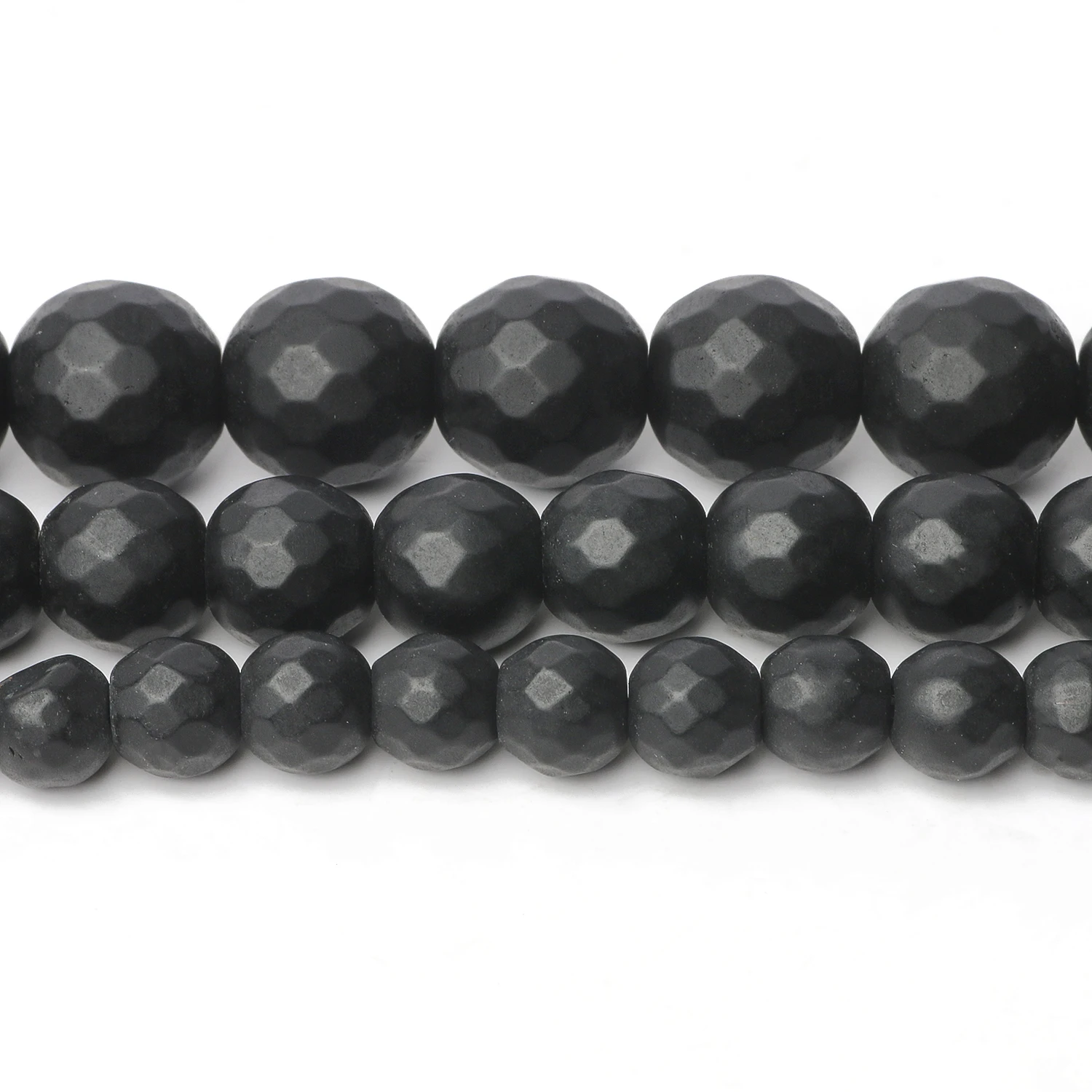 Natural Matte Faceted Black Stone Beads Agates Onyx Round Loose Beads For Diy Needlework Handmade Bracelet 6mm 8mm 10mm 15\'\'