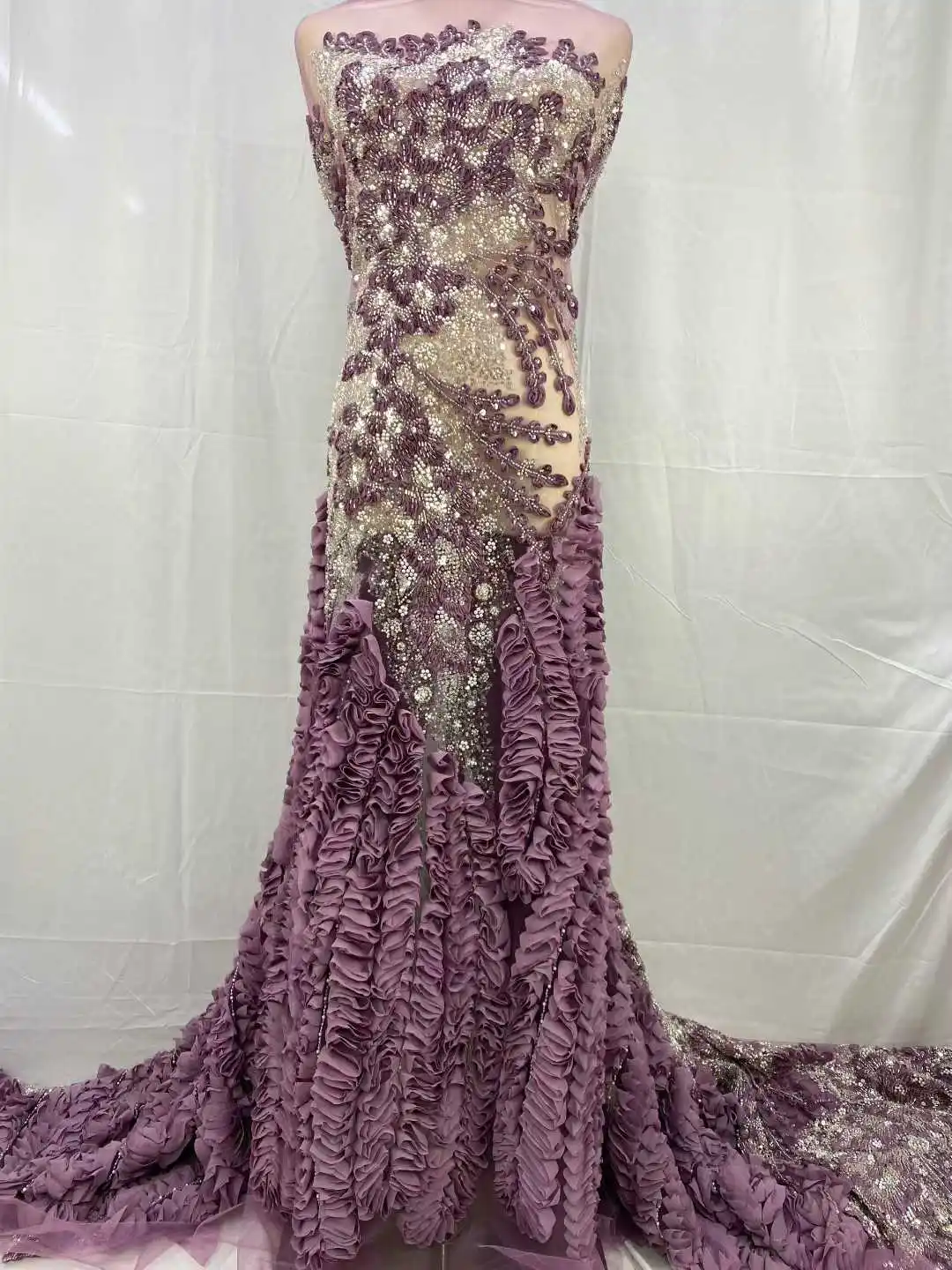 African French Nigerian High End New 3D 2025 Tulle Lace Fabric With Beads Sequins Flower for Wedding Party Bride Sewing Dress