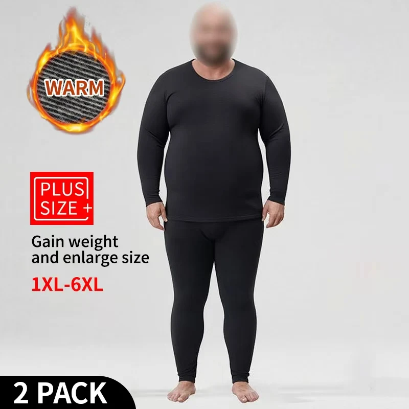 

Комплект из 2 предметов осенне-зимнего мужского термобелья больших размеров 1xl-6XL для мужчин, черный плюс толстый топ с длинными рукавами и брюки