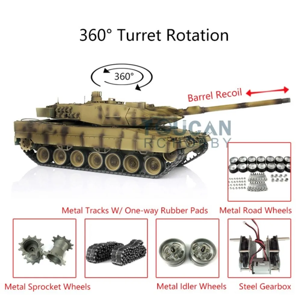 Heng Long 1/16 escala TK7.0 Leopard2A6 batalla RC tanque modelo 3889 Radio Control tanque barril retroceso pistas de Metal con gomas TH17662
