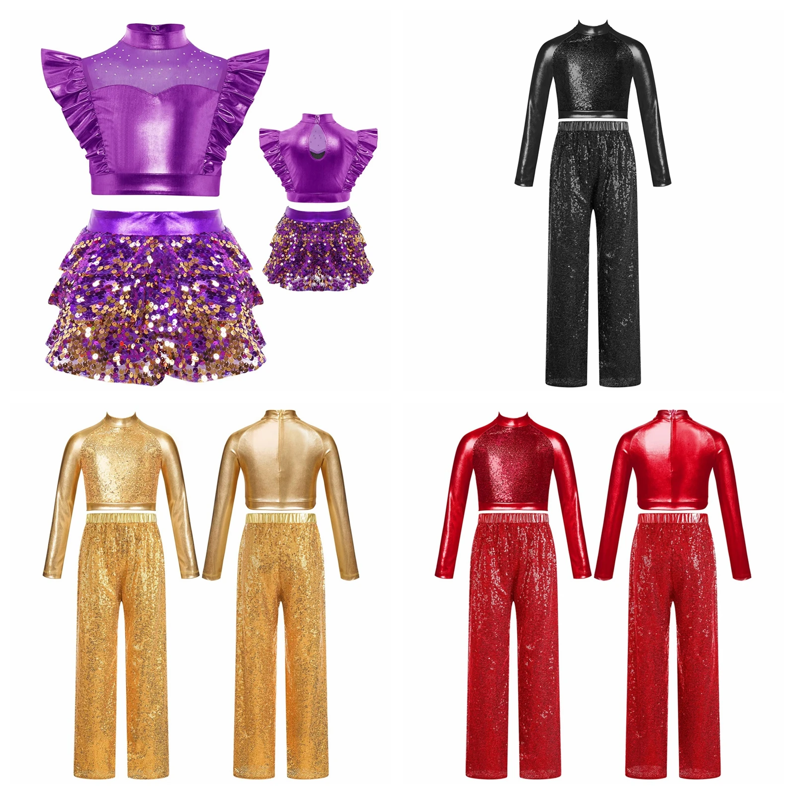 

Fashion Street Disco Dance Costumes Girls Streetwear Kids Hip Hop Clothes Sets Children Sequins Jazz Dance Costume Ballet Outfit