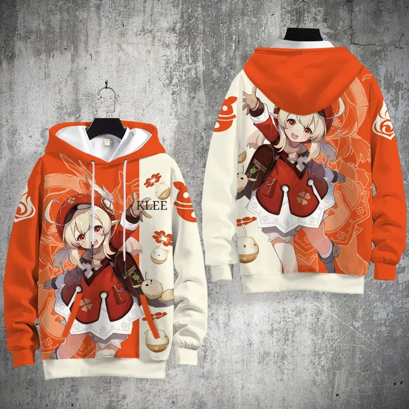 New Anime Game Genshin Impact Klee 3D Printed Hoodies Sweatshirt Men Women Cosplay Pullover Fashion Harajuku Cartoon Mens Hoodie