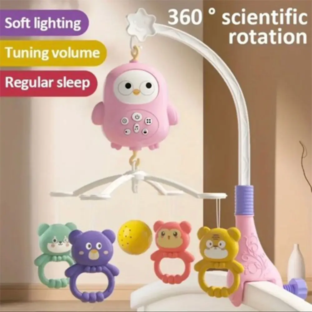 Cute Owl Shape Music Bed Bell Hanging Versatile Bedside Bell 360 Degree Rotating Cartoon Bed Bell For 0-18 Months
