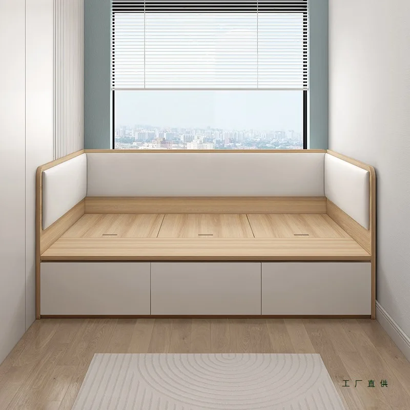Tatami one-piece bed, modern custom storage bed, bedroom, upholstered air pressure bed, study room, single 1 meter, 2 beds with
