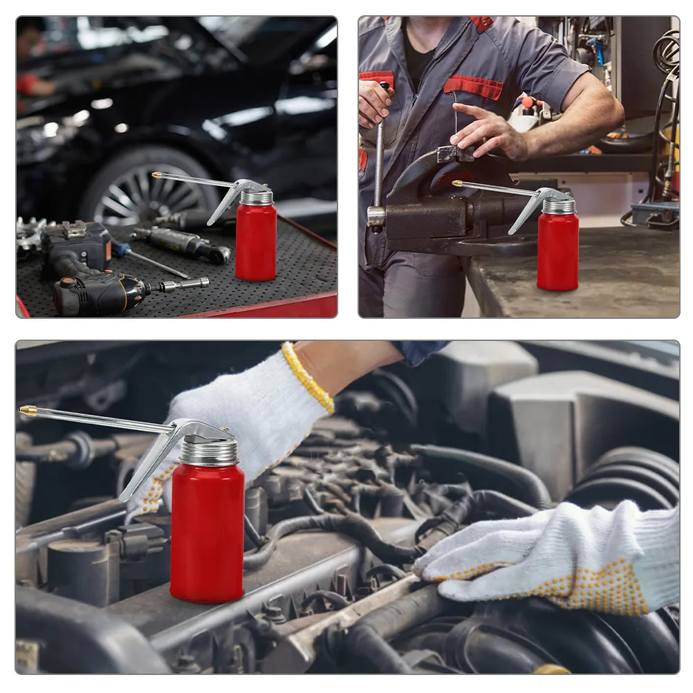 2Pcs Manual Oil Can with Nozzle for Engine Lubrication Motorcycle Household Metal Pump Oiler Oil Container Refillable