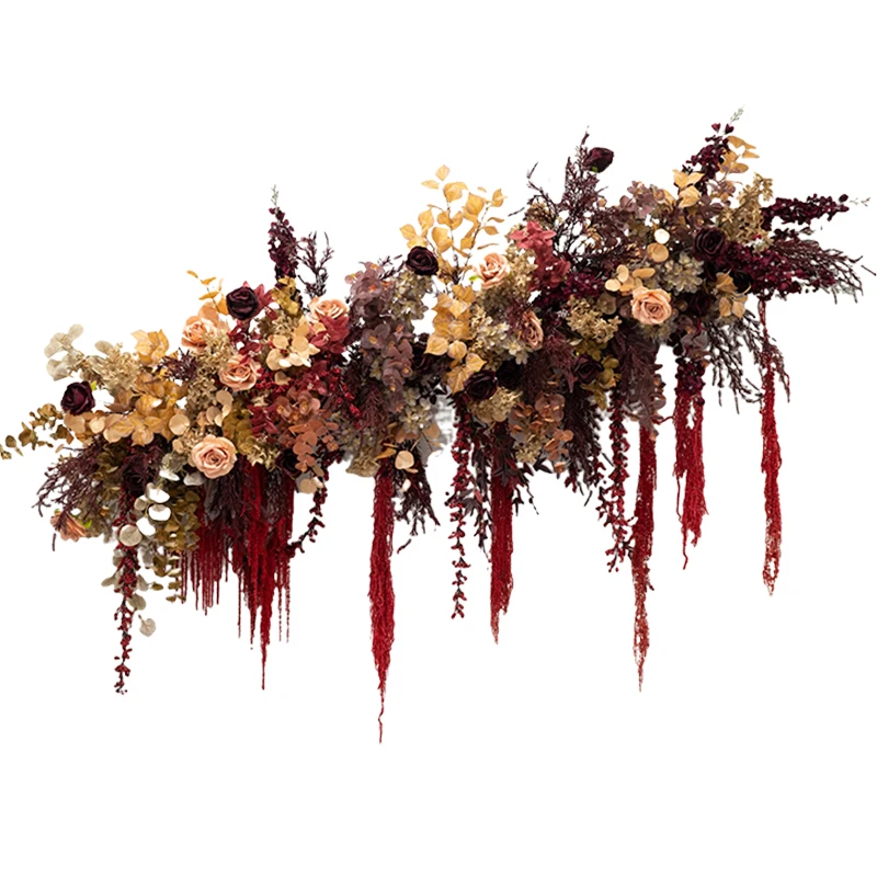 Retro Wall Hanging Floral Wedding Flowers Decor Autumn Wine Red Vine Artificial Flower Arrange Party Events Backdrop Arch Props