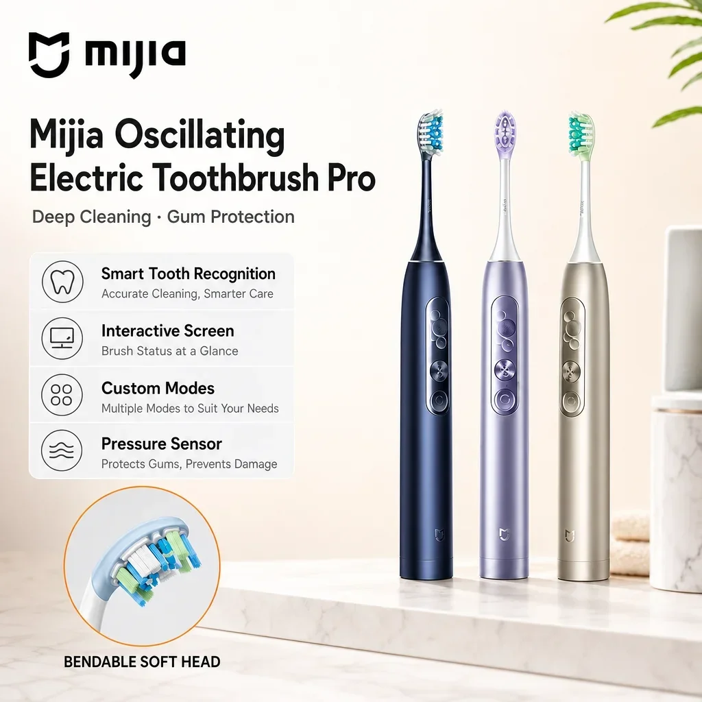 Mijia Multi‑Directional Sonic Vibration Electric Toothbrush Pro Color Screen Interactive Smart Toothbrush IPX7 Waterproof for Ad