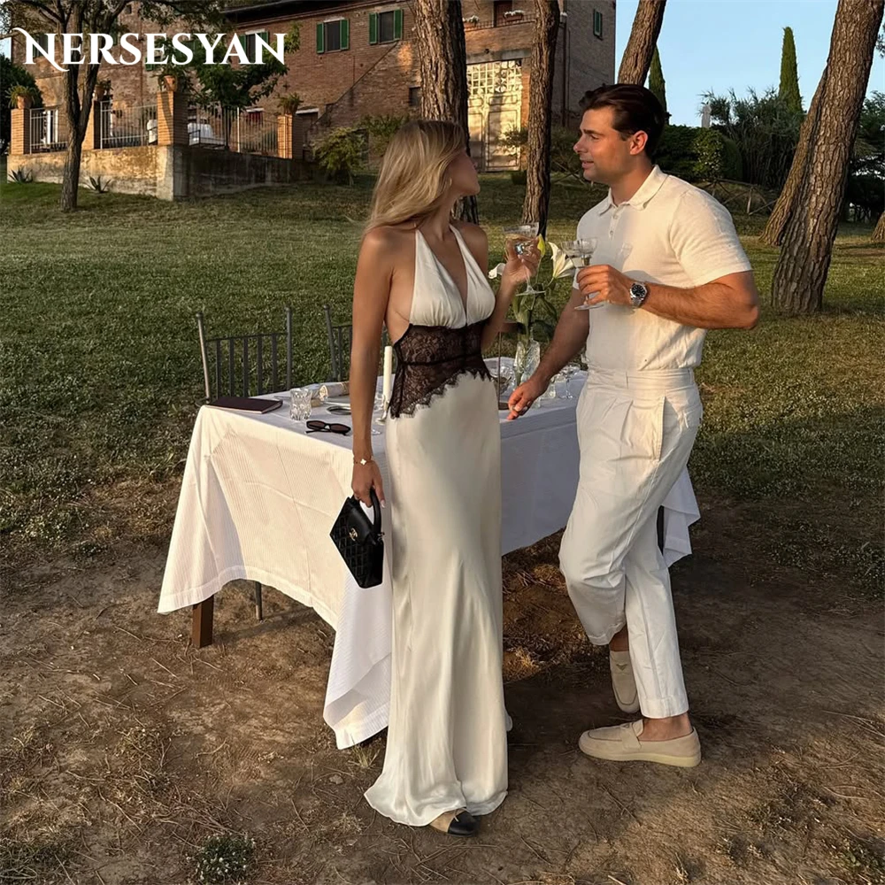 

Nersesyan Luxury Lace Mermaid Wedding Dresses Off Shoulder Halter Bridal Gowns V Neck Backless Wedding Guest Gowns Customized