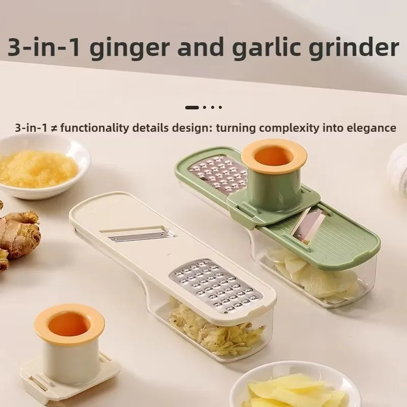 3 in 1 Multifunctional Ginger Garlic Grinder Home Kitchen Slicer All Grinder with Hand Guard Grinding Slicing Tool