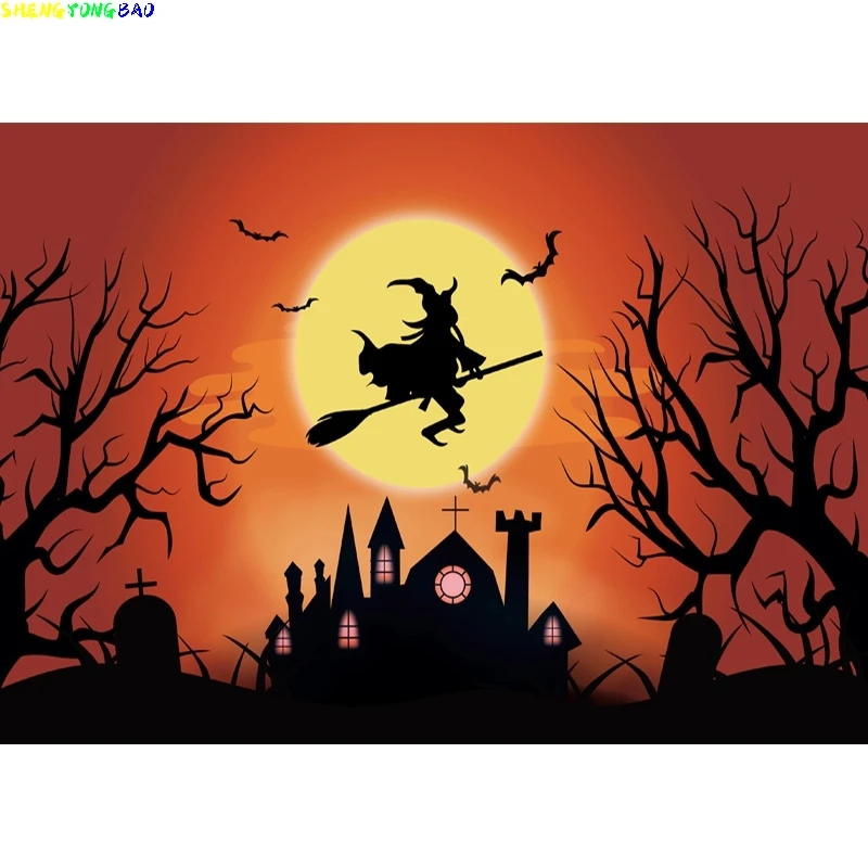 Halloween Backdrop Tombstone Castle Pumpkin Lantern Moon Baby Portrait Photography Background For Photo Studio Props 1911CXZM-57
