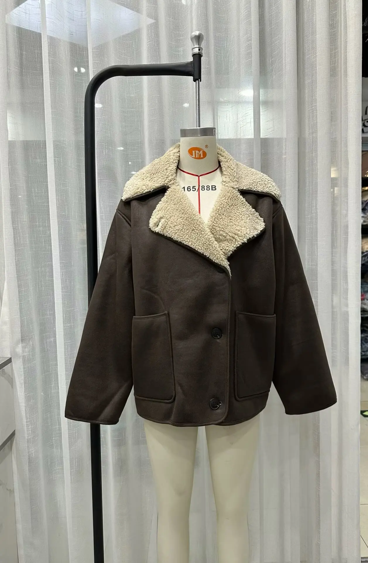 Herfst Dames Bruin + Zwart Vintage Effen Bont Geïntegreerde Korte Jas Dames Knoppen Lange Mouw Chique Dikke Jas Straat