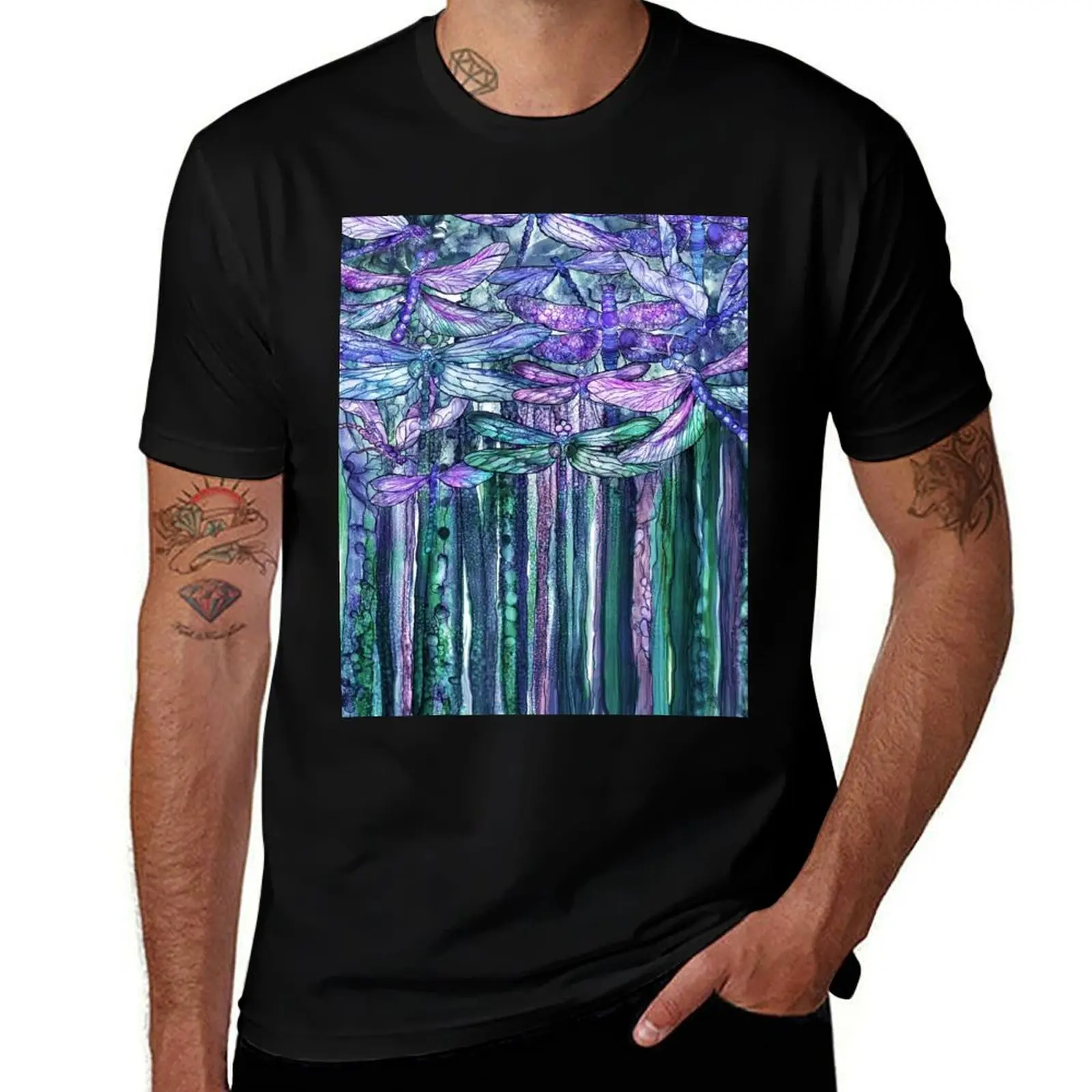 Dragonfly Bloomies 1 - Lavender Teal T-Shirt plus size tops summer clothes baggy shirts customs clothing for men