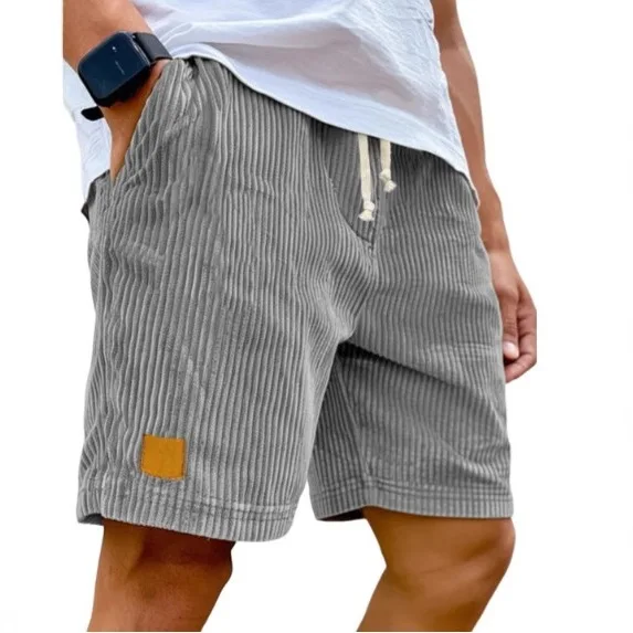 2026 New Mens Corduroy Shorts Retro Embroidered Logo Lace Up Casual Summer European American Fashion Drawstring Beach Pants