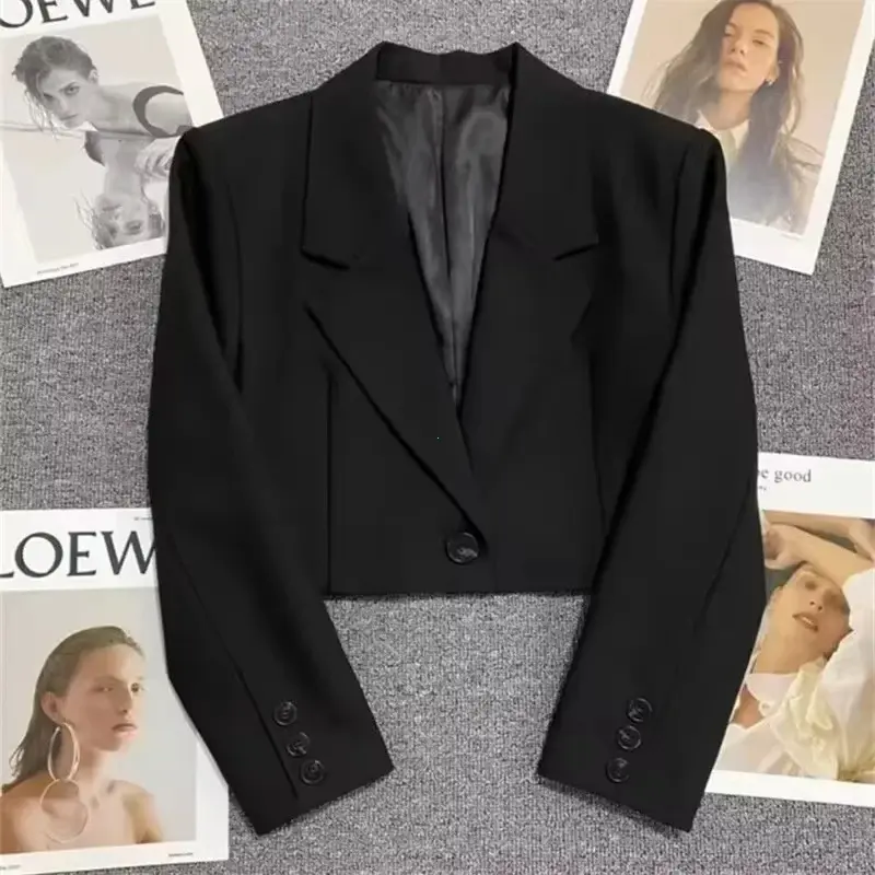 Black Cropped Blazers Woman Trend 2025 New All-match Notched Collar Crop Jacket Women Korean Chic Single Button Suit Coat - Image 7