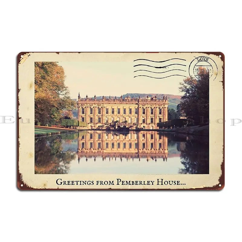 Jane Austen Postcard Greetings From Pemberley Post Card Metal Plaque Club Party Garage Garage Customized Tin Sign Poster