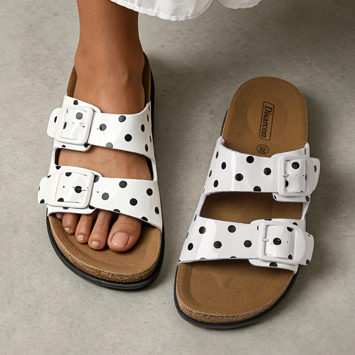 Polka-Dot Doppelriemen-Pantoffeln, Damen-Sandalen mit Verstellbarer Schnalle, Bequeme Flache Schuhe für den Täglichen Outdoor-Gebrauch – Detail 8