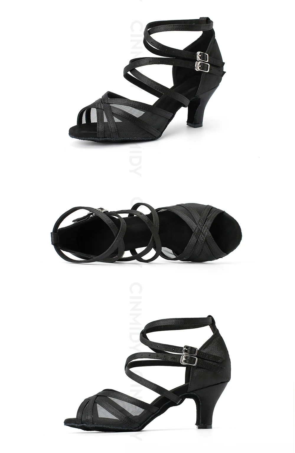 CINMIDY Braune Seiden-Satin Tanzschuhe Weiche Sohle Mesh Salsa Tango Latein Tanzschuhe Ballsaal Party Sandalen Damen Hochzeitsschuhe – Detail 10