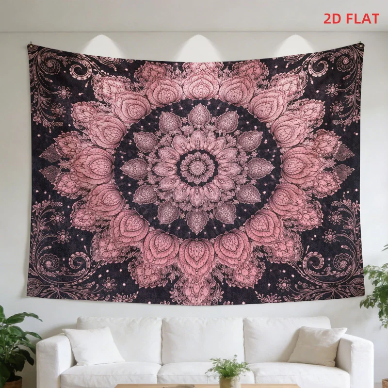 VIKAMA Bohemian Vintage Floral Mandala Tapestry Pink & Black Wall Hanging Decor for Living Room And Bedroom