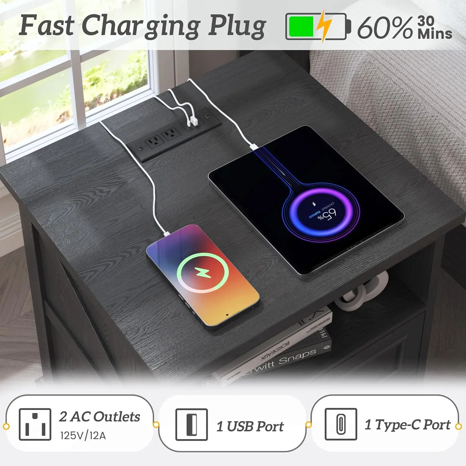 Farmhouse Nightstands Charging Set 6