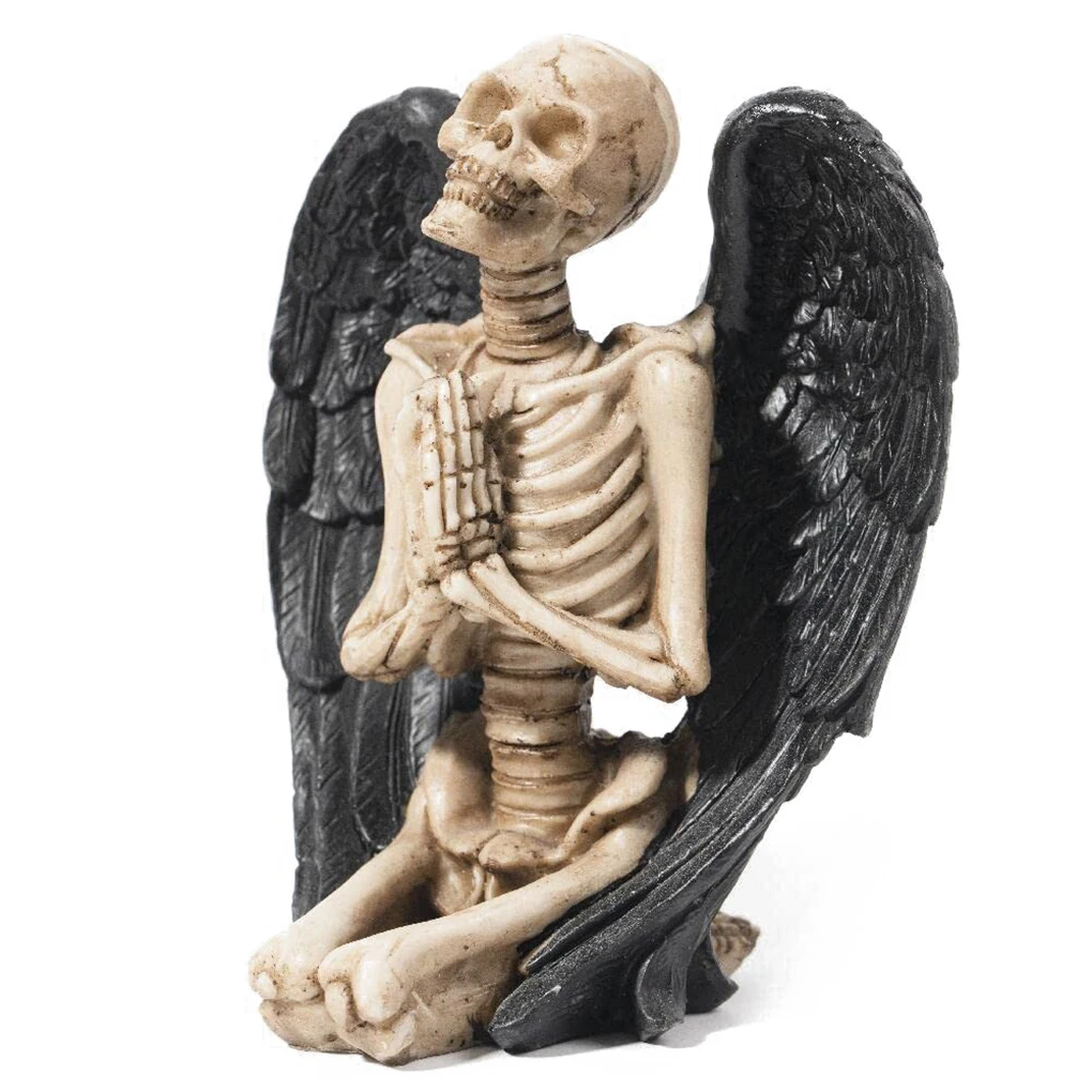 

Resin Crafts Skull Decor Figurines with Black Angle Wings Skeleton House Decor Replica Skeleton Figurine Collection