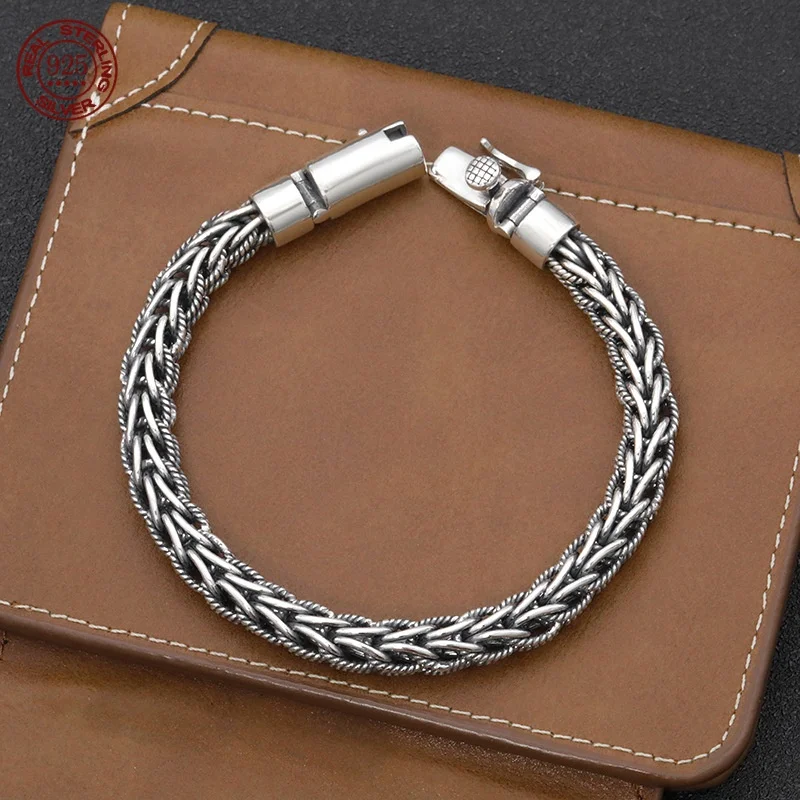 100% S925 sterling silver hand-woven thick keel bracelet men's and women's personality domineer texture hand jewelry gifts