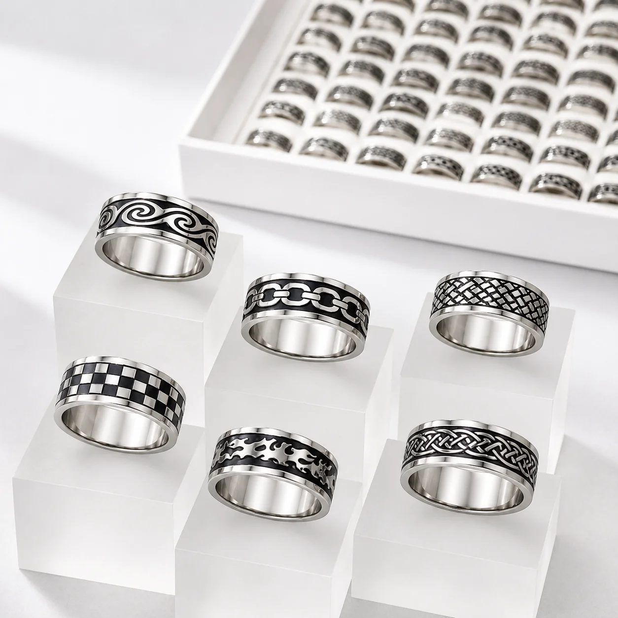 20 Stück Modische Natürliche Muschelringe aus Edelstahl, Nie Verblassend, für Damen und Herren, Schmuck in Großmengen LR4029 – Detail 16