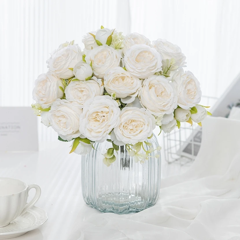

6Pcs Artificial Flowers Silk Peony Vase Bouquet Room Home Decor Outdoor Garden Wreath Wedding Bride Diy Gift Decorative Products