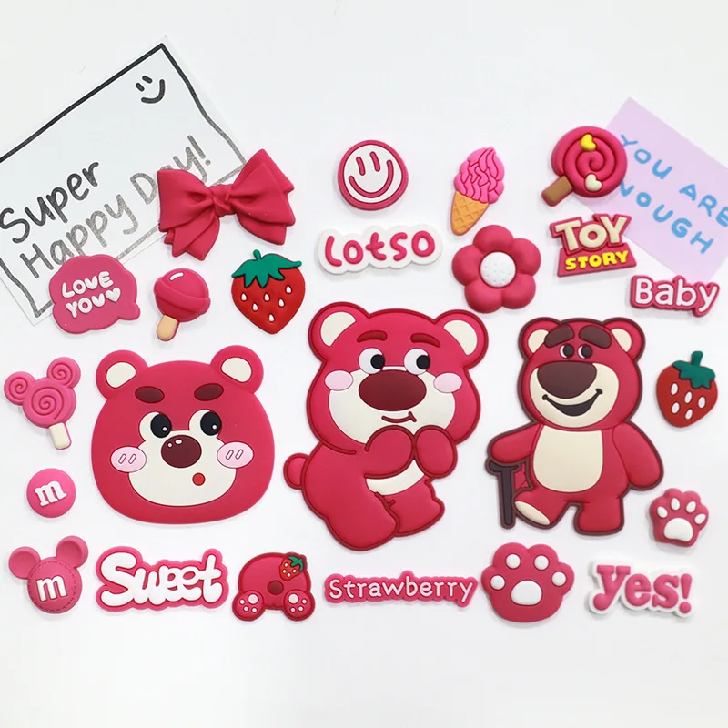 Mischievous Strawberry Bear Shoe Accessories for Clogs Disney Style Lotso Cartoon Sandals Indoor Slippers Christmas Gifts
