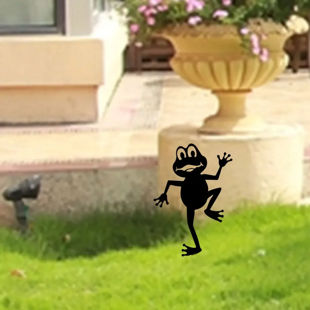 2D 1PC Frog Silhouettes Garden Decor Outdoor Frog Fence Topper Decorative Art Statues Stakes for Yard Garden