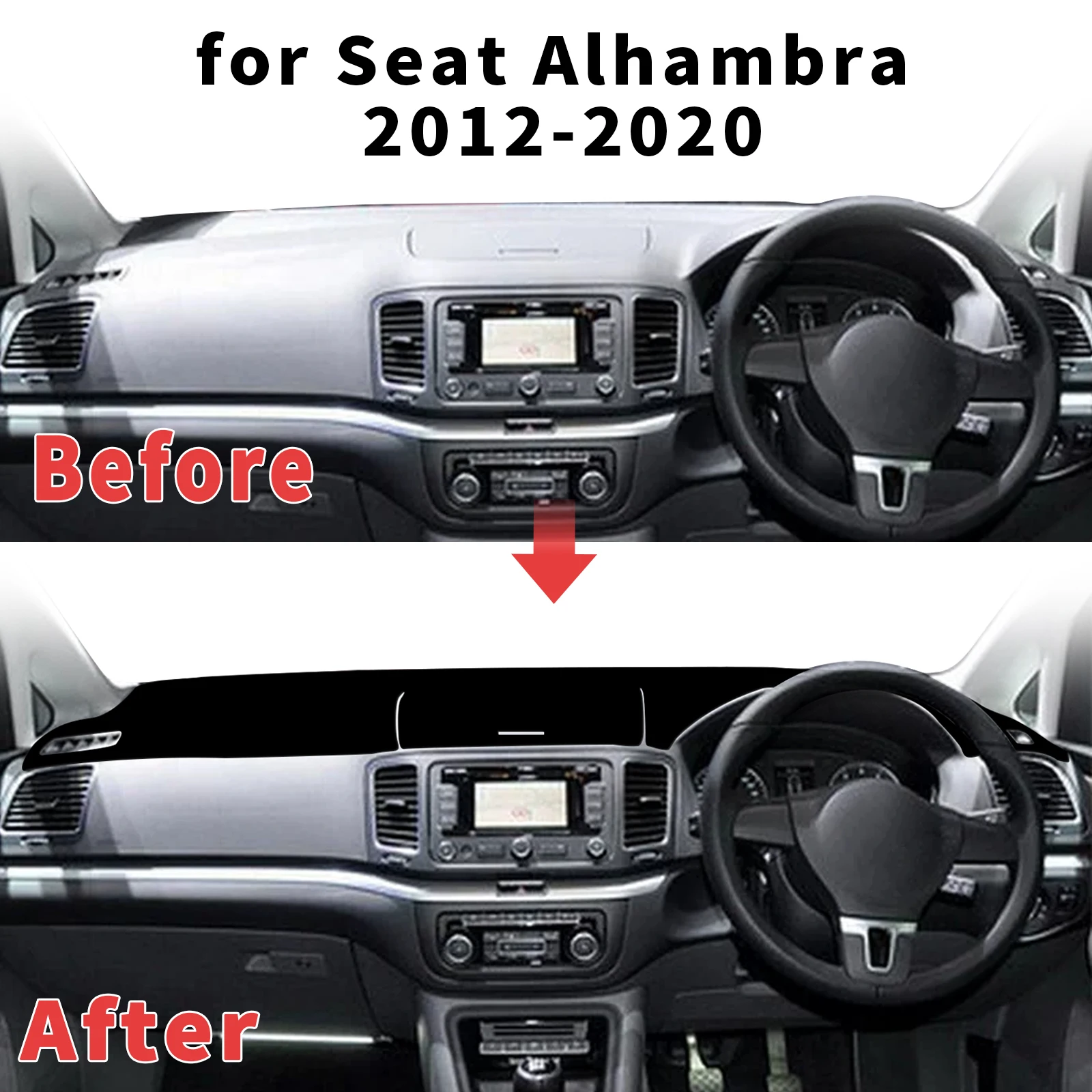 for Seat Alhambra 2012-2020 Dashboard Cover Sun Shade Protector Dashmat Anti-Glare UV Block Carpet Mat Automotive Dash Mat