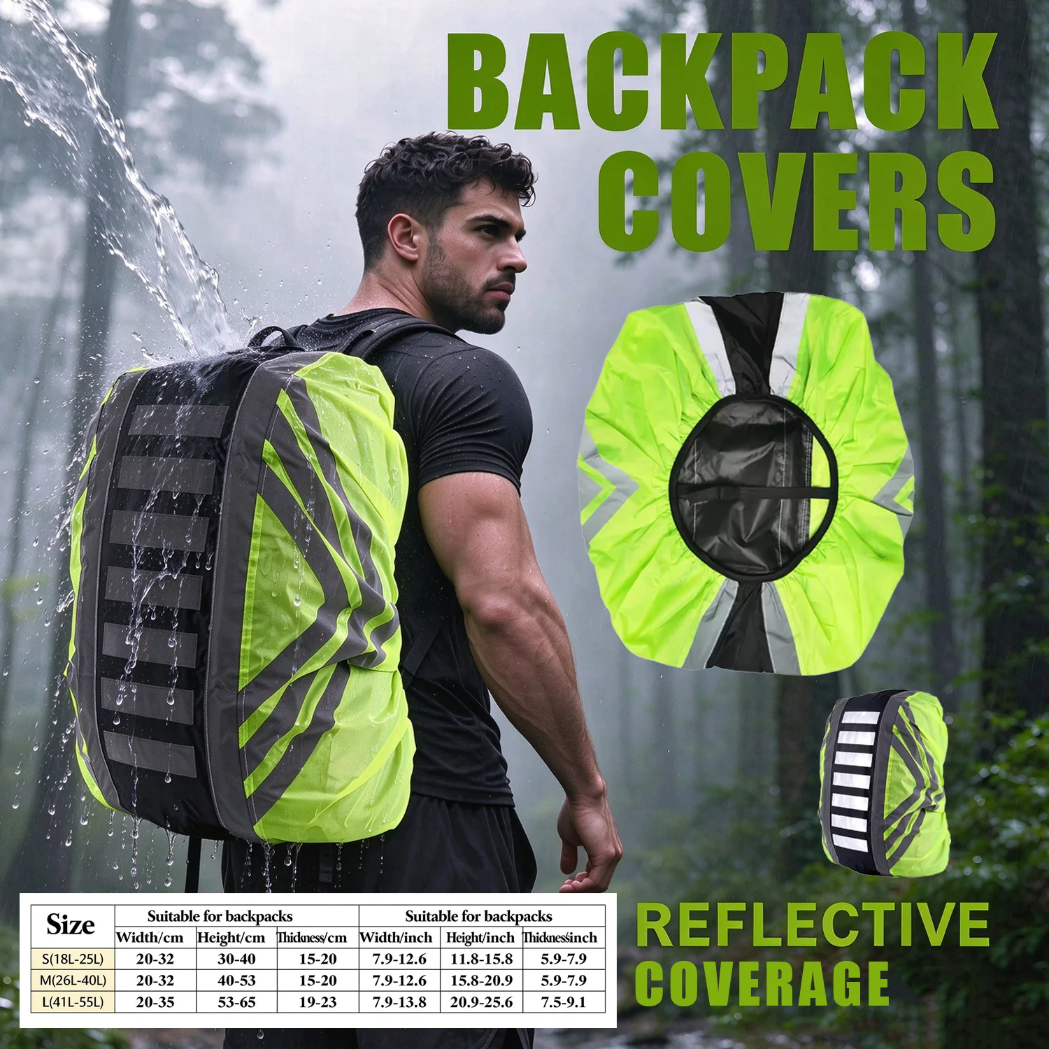 15L-55L Reflective Waterproof Backpack Cover Bag Protective Cover with High-quality Buckle for Cycling Motorcycle Backpack Case