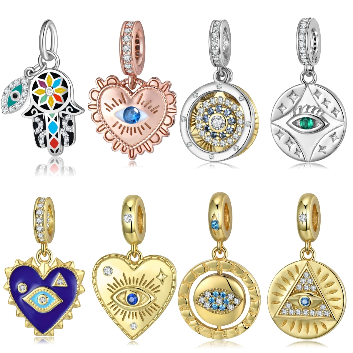 

kataoka 925 Sterling Silver Devil's Eye Fatima Palm Egyptian Pyramid Heart Pendant Charm Fit Original Bracelet Diy Jewelry Acces