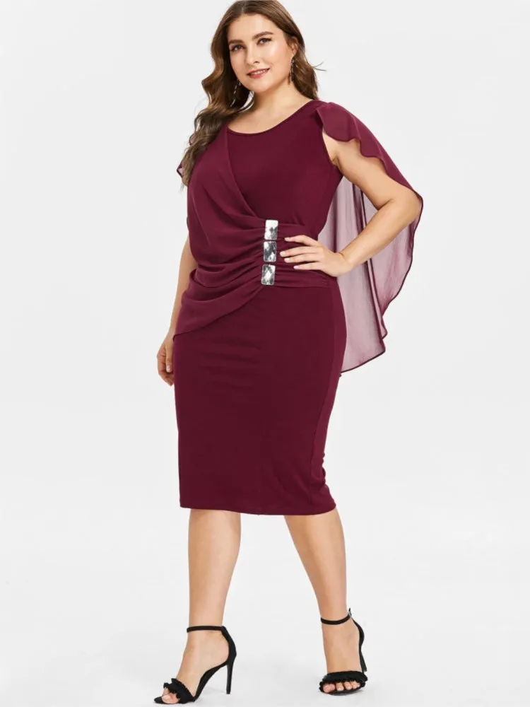Temperament Dress Elegant Vestidos Dresses 2025 Woman Simple Style Bodycon Chiffon Package Hip Solid Color Shawl Short Sleeves