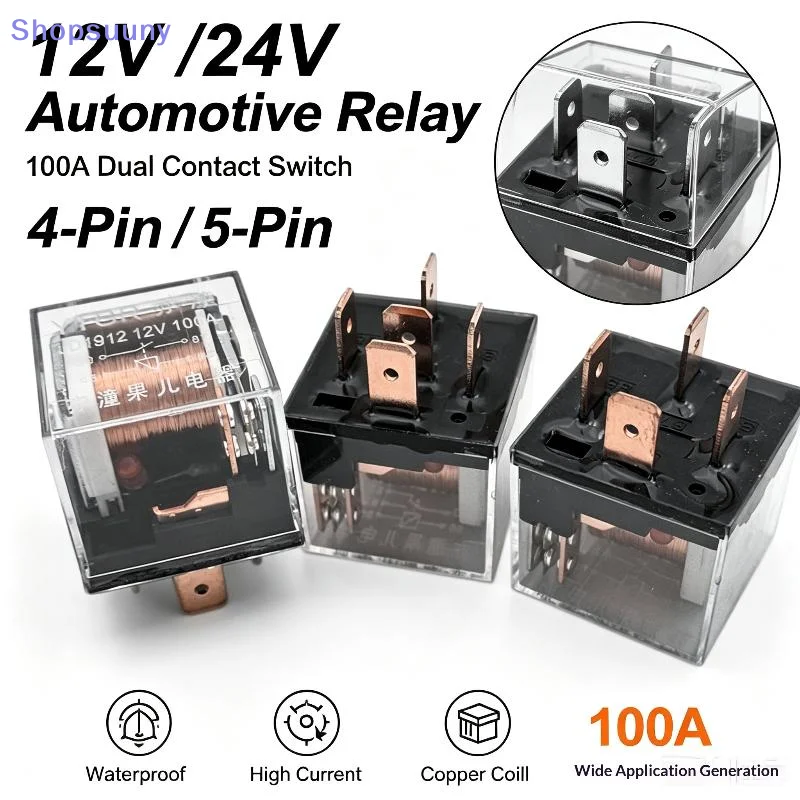 [SU]1pcs Waterproof Automotive Relay 12V 100A 5Pin SPDT Car Control Device Relays DC 24V High Capacity Switching[SU]