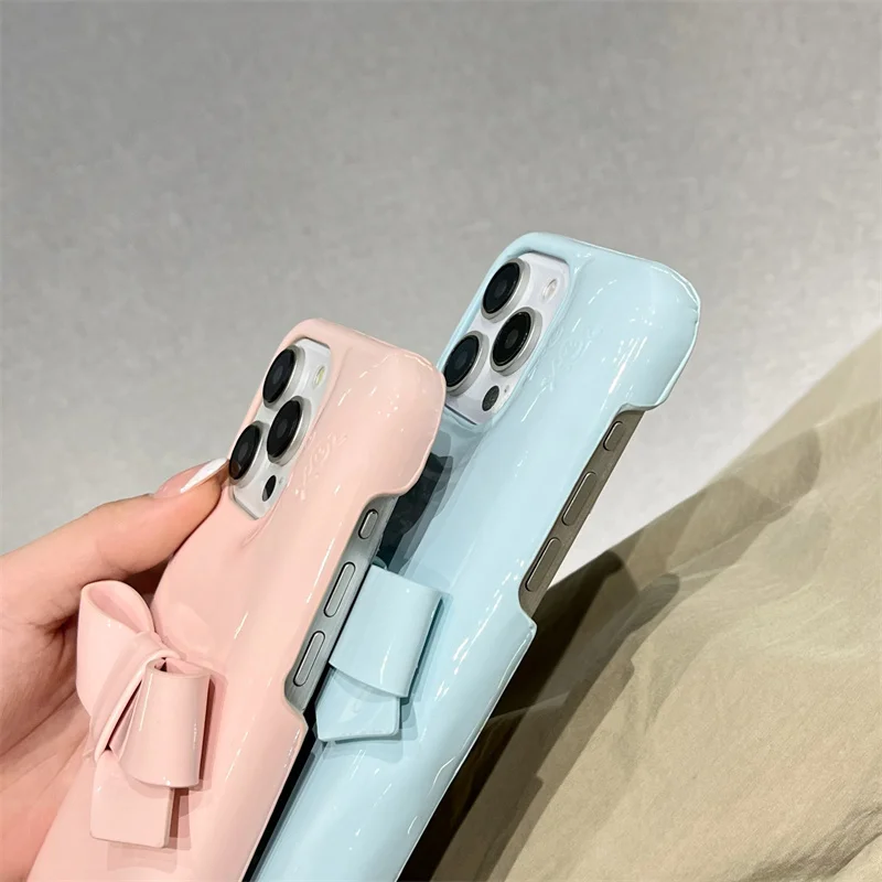 Candy Color Cute Bowknot Phone Case For iPhone 16 Pro 14 15 13 Pro Max Back Cover Korean Lovely Shockproof Cases 15Pro Max Funda