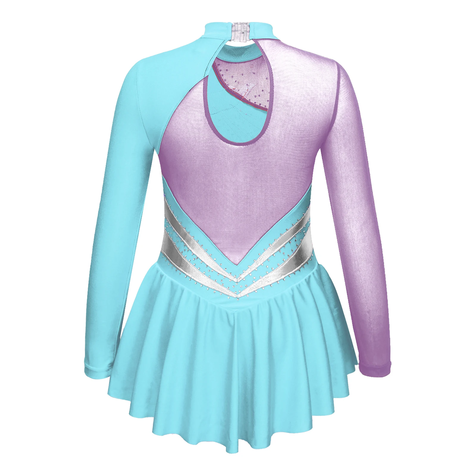 Vestido de baile de patinaje artístico Floral de lentejuelas de diamantes de imitación brillantes para niñas, manga larga, cuello redondo, gimnasia,