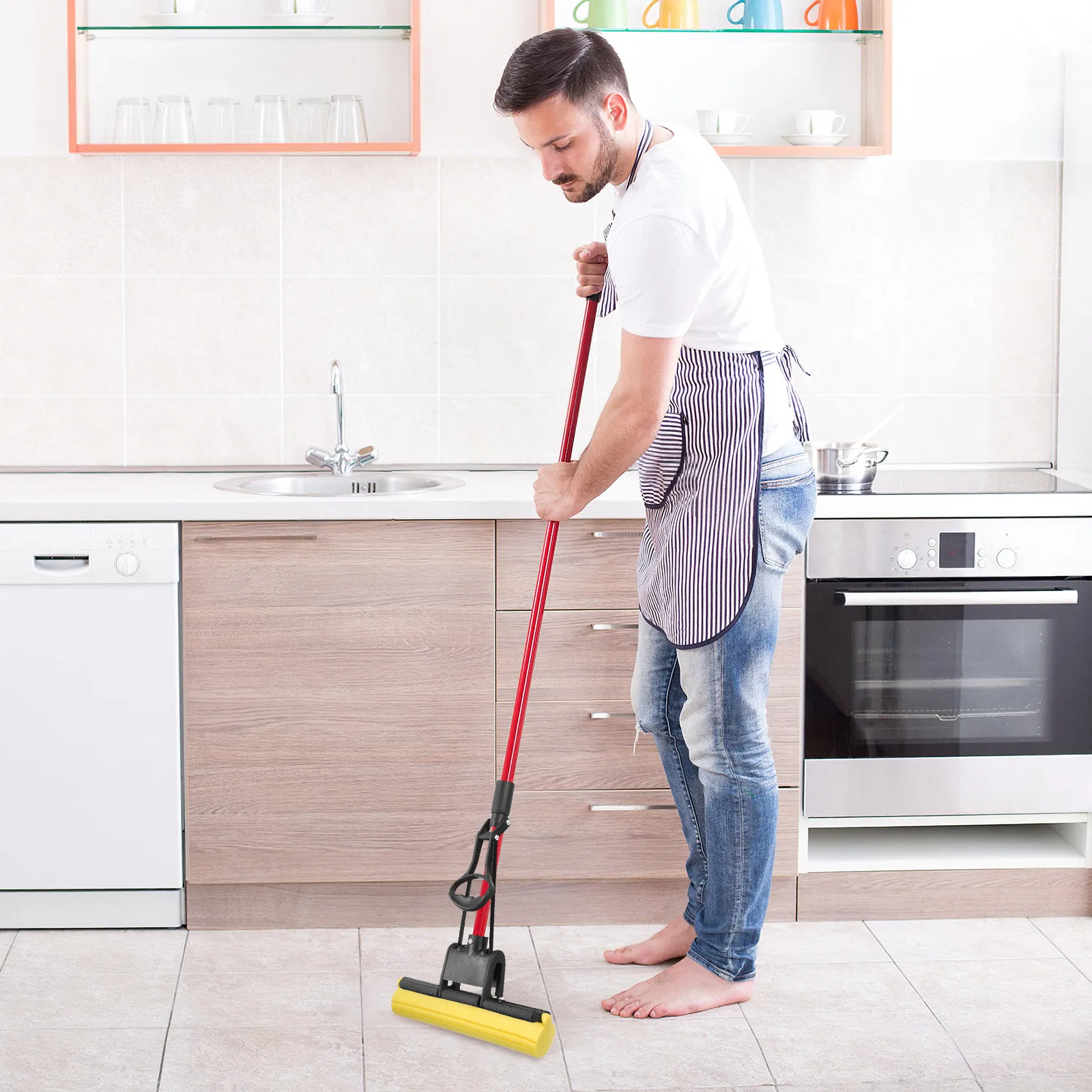 

2 шт. Сменные насадки для швабры-роллера: губка из ПВА и резиновый хлопок, 27 см, для легкой и безопасной уборки полов из дерева, плитки, ванн