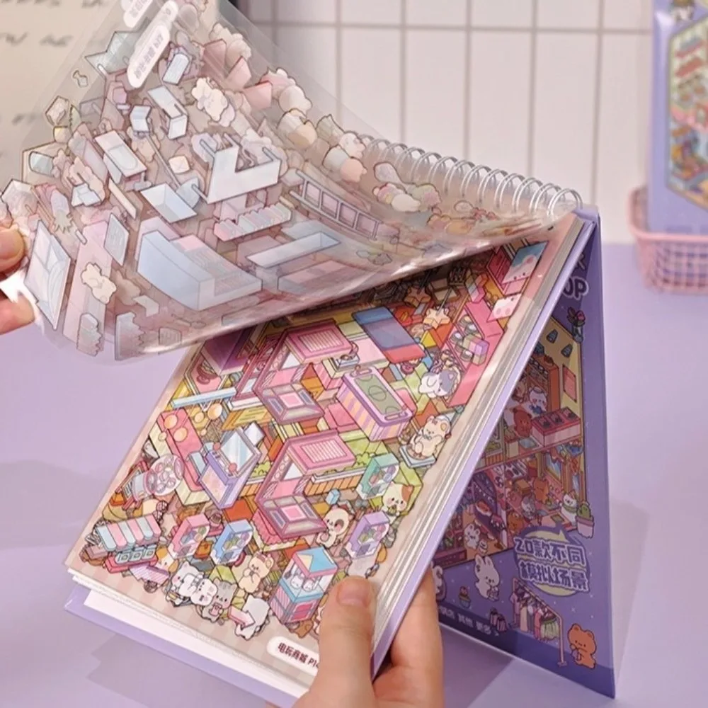 Pre-Cut Miniature Scene Sticker Book Layered House 2D Flat Cartoon Cutout Stickers Tiny House DIY Mini Scene Sticker Book