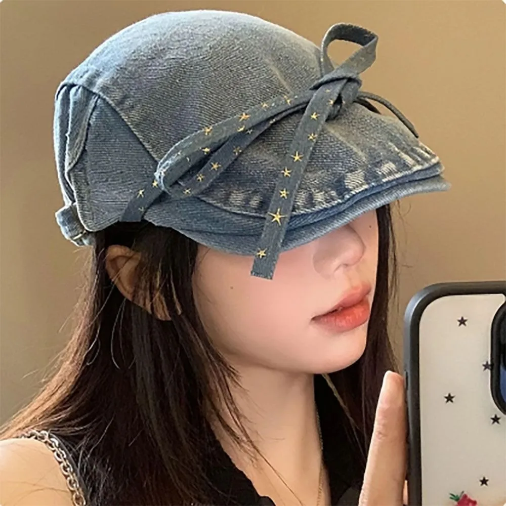 Topi bisbol koboi gaya Korea, topi baret serbaguna pita kupu-kupu, tabir surya, baru, kualitas tinggi