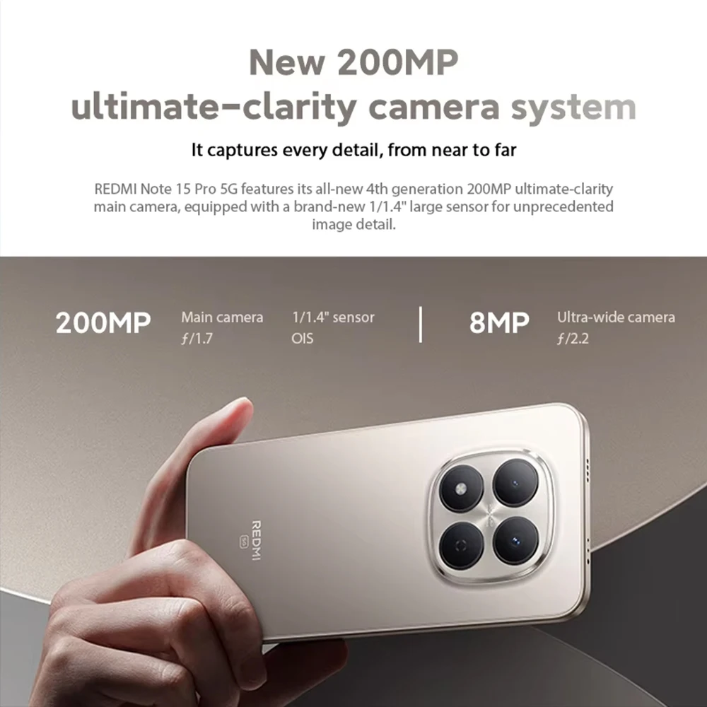 Xiaomi Redmi Note 15 Pro 5G Versión Global 256GB/512GB Pantalla AMOLED 6,83″ 1.5K 120Hz, Cámara 200MP, MTK Dimensity 7400-Ultra, NFC, IP68, Sin Cargador 6