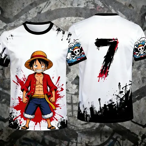 Summer 2026 One Piece Lu Fei "7 Sea Thief" Ink Style Soccer Joint 3D Printing Breathable Quick Drying T-shirt Adult Parent Top