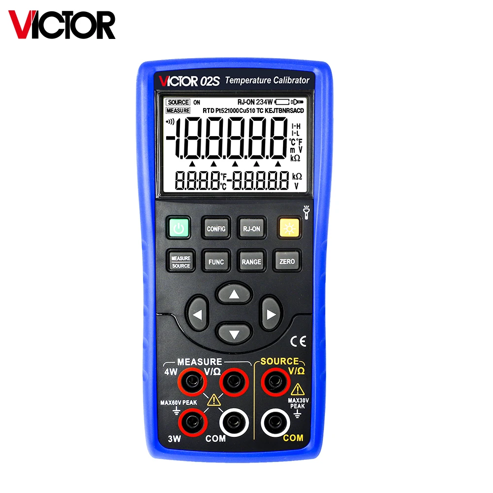 Victor 02S calibrador de termopar, precisión 0.05% TC, salida, simular voltaje CC, fuente LCD, 8 tipos de medición de termopar