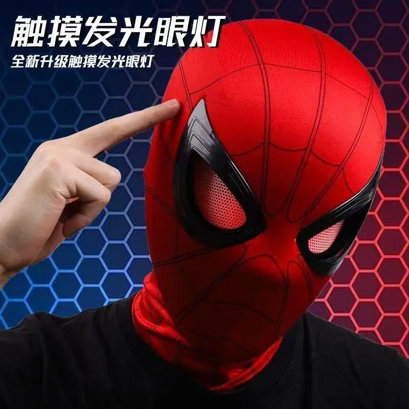 男性用スパイダーヒーロー遠征ヘッドカバー、可動式タッチライト点滅マスク