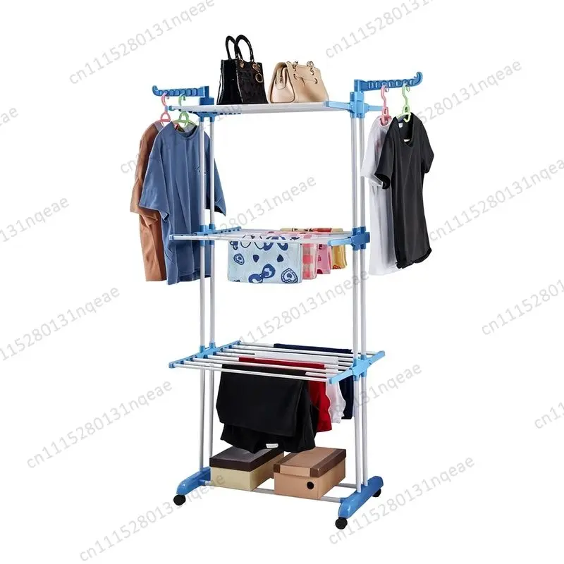 Multi-layer Folding Telescopic Drying Rack Floor-to-ceiling Double-bar Towel Hanging on Household Balcony To Dry