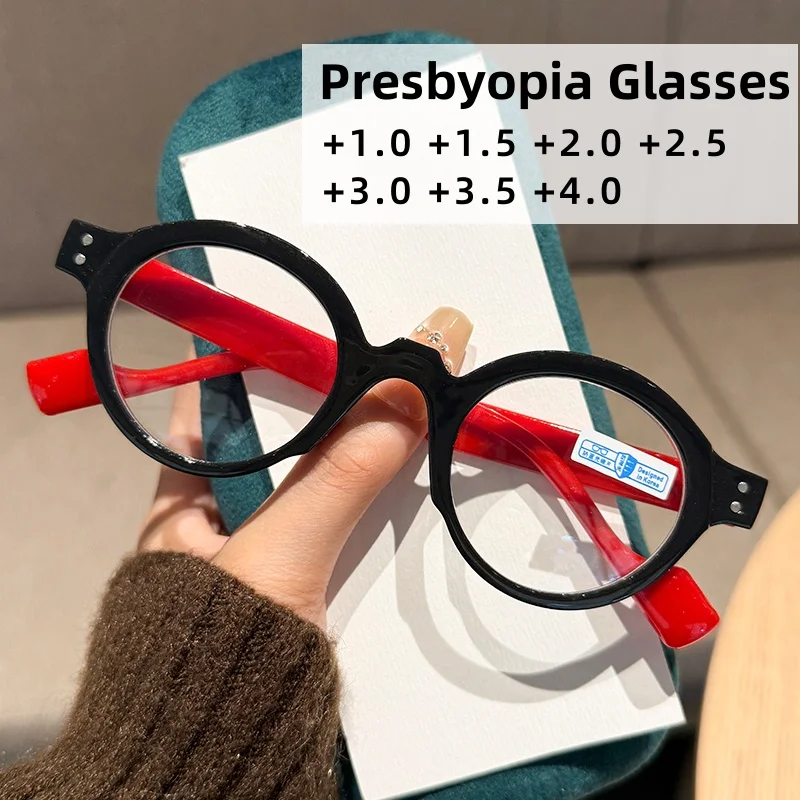 

New Round Frame Presbyopia Glasses Men's and Women's Fashionable Anti Blue Light Thick and Heavy Sense Diopter To +4.0